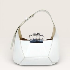 ✨🛍️ Alexander McQueen White Leather The Jewelled Hobo Bag